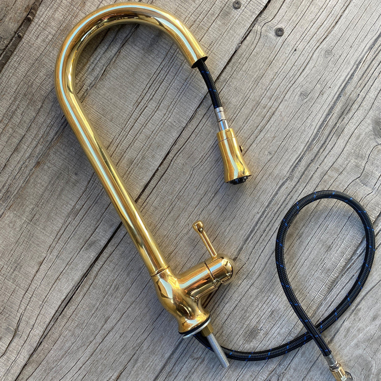 The Francone BT79 classic style solid brass kitchen faucet with a convenient pull-out spray hose.