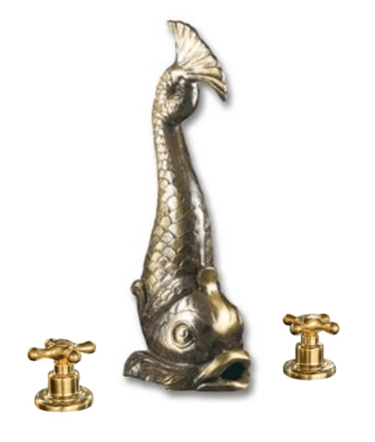 Traditional Francone BT81 solid brass deck-mounted fish tap and handles in old bronze finish.