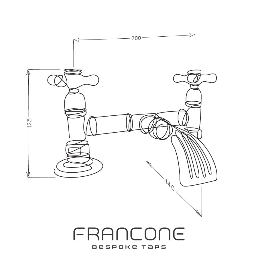 Technical drawing with dimensions for the Francone BT89Q solid brass deck-mounted bath filler tap.