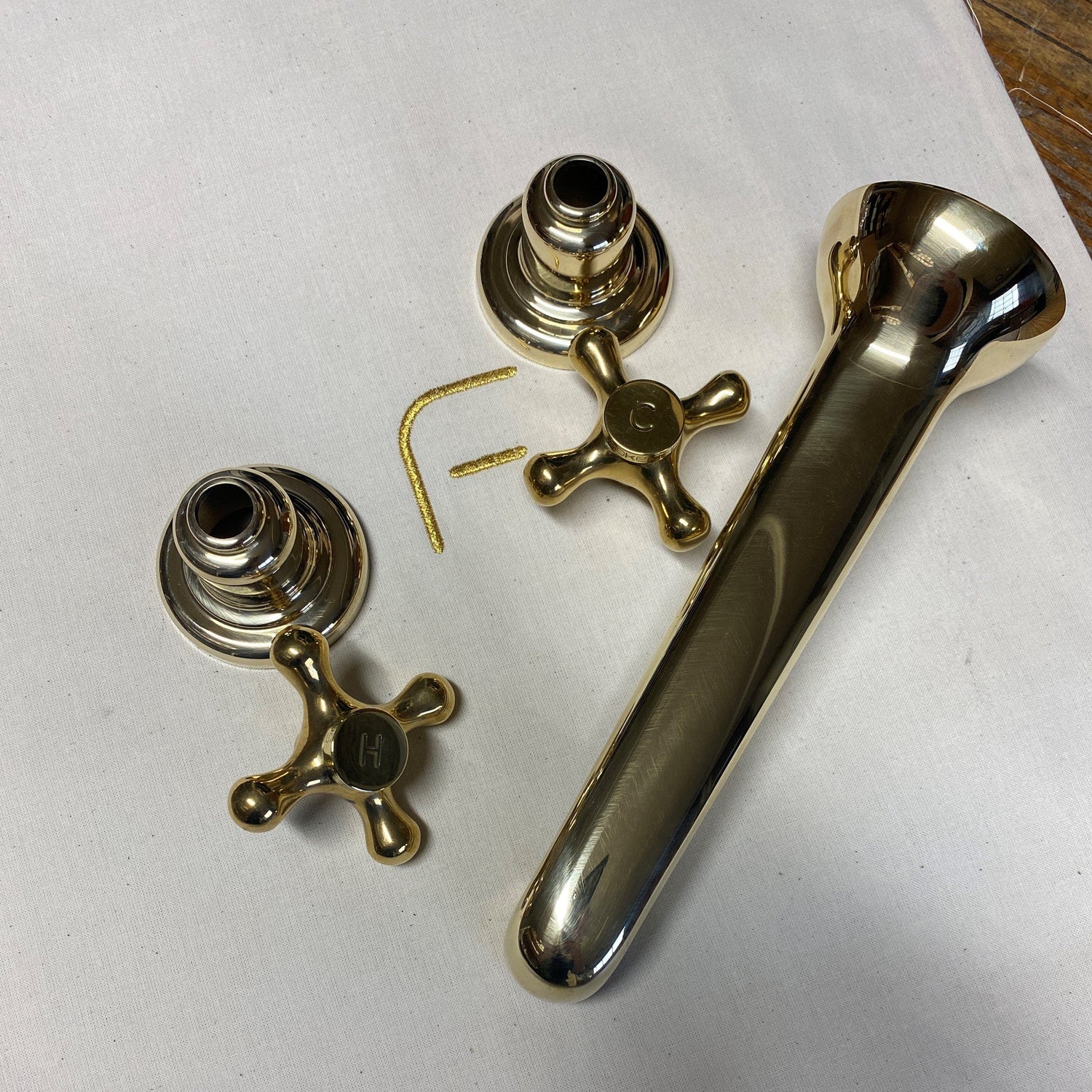 Traditional Francone BT91 unlacquered brass wall mounted bathroom tap with hot and cold cross handles.