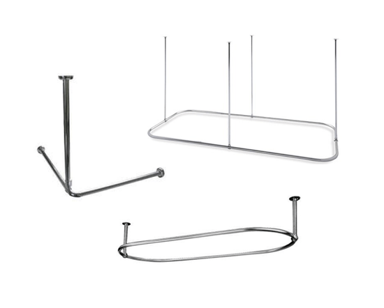 Francone BTA11 bespoke solid brass shower curatin rails in L-shaped, rectangular, and oval configurations.