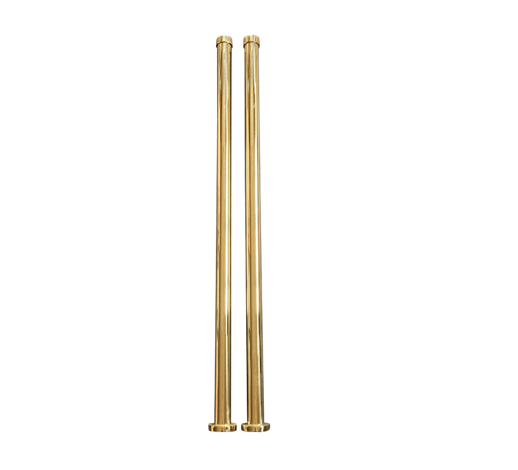 A pair of decorative Francone BTA12 bath pipe shrouds in solid unlacquered brass.