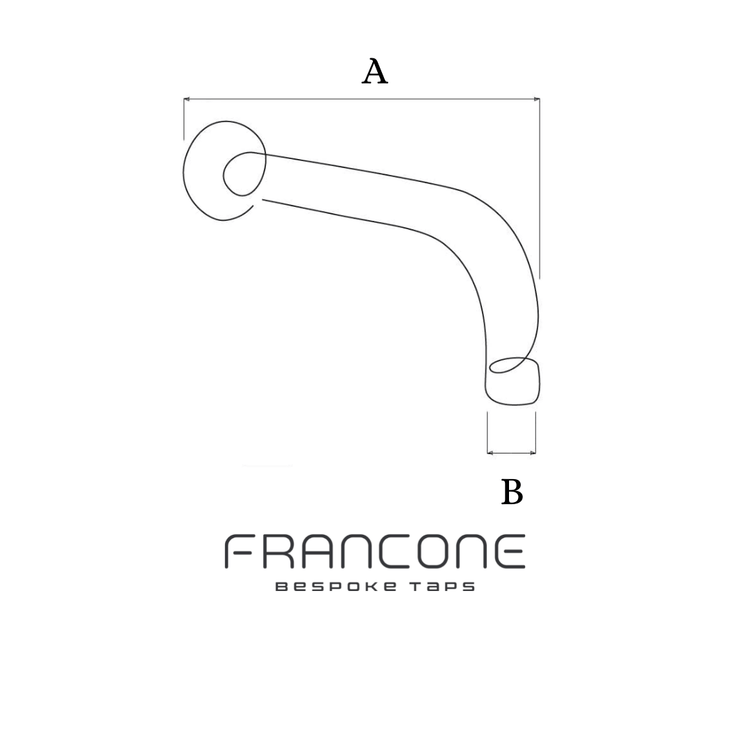 Technical drawing with dimensions for the Francone BTA15 solid brass bathroom spout faucet.