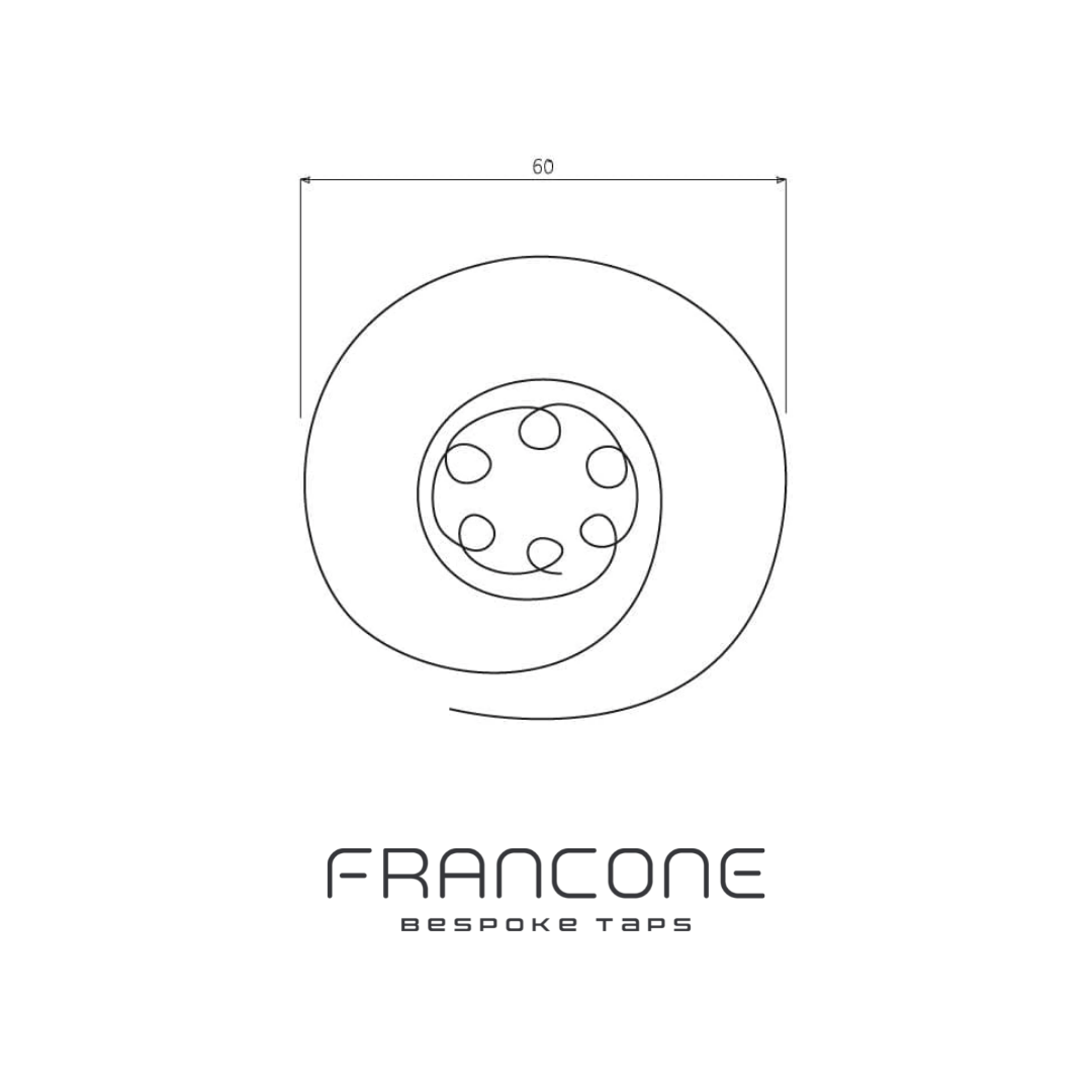 Technical drawing with dimensions for the Francone BTA2 circular traditional brass basin drain waste.
