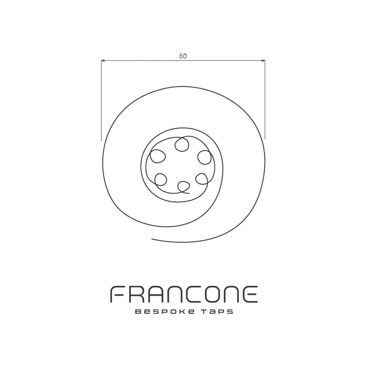 Technical drawing with dimensions for the Francone BTA2 circular traditional brass basin drain waste.