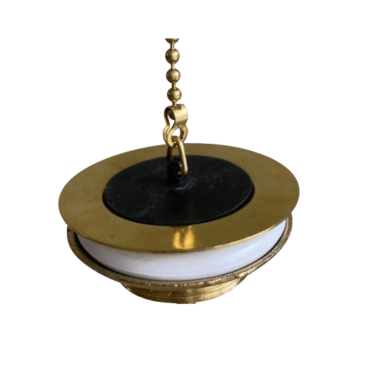 Traditional Francone BTA2 basin drain waste plug in unlacquered brass with a beaded chain.