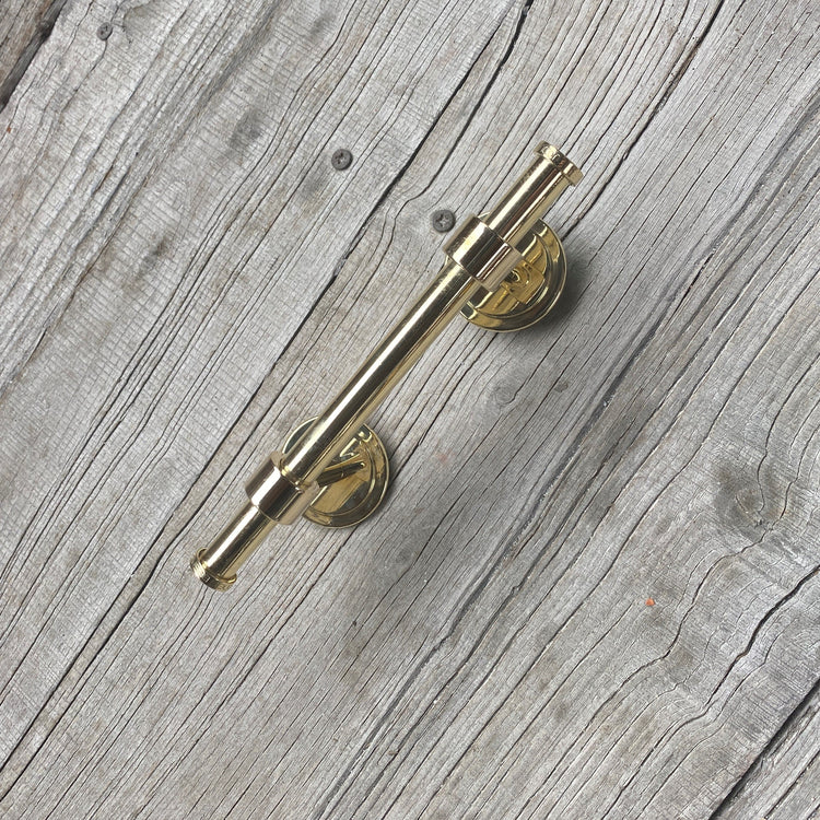 Francone BTA21 single adjustable pull bar in unlacquered brass, a bespoke solid brass bathroom fitting.