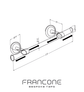 Technical drawing with dimensions for the Francone BTA21 solid brass single adjustable pull bar.
