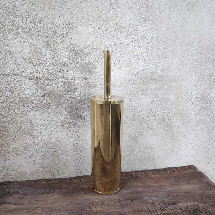 Francone BTA25 cylindrical toilet brush holder handcrafted in solid unlacquered brass for luxury bathrooms.