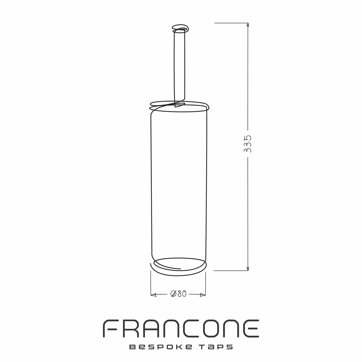 Technical drawing with dimensions for the Francone BTA25 round solid brass toilet brush holder.