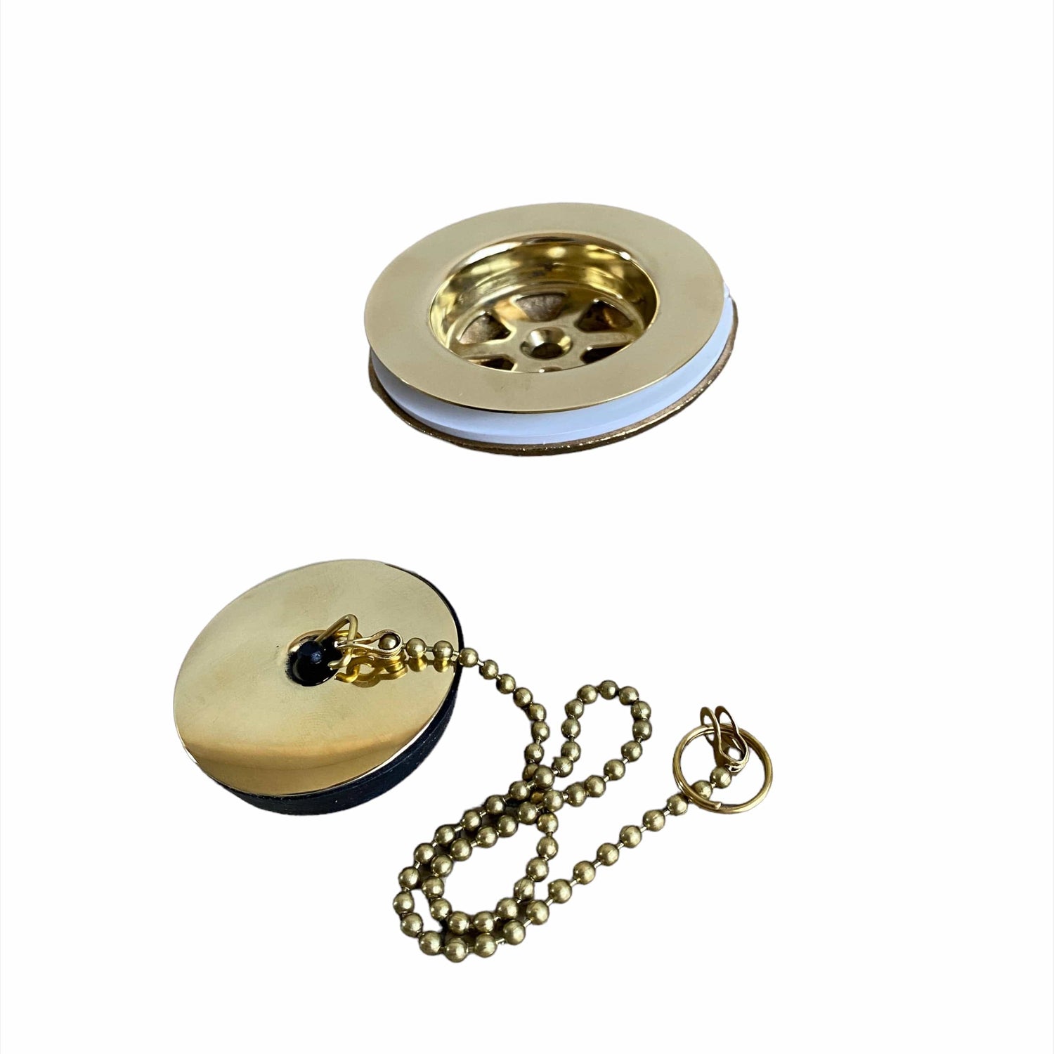 Francone BTA3 traditional unlacquered brass bathroom drain waste with plug and chain.