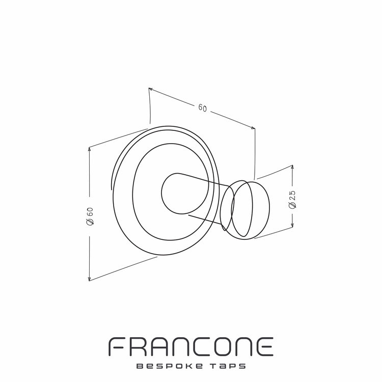 Technical drawing with dimensions for the Francone BTA35 solid brass single robe hook.