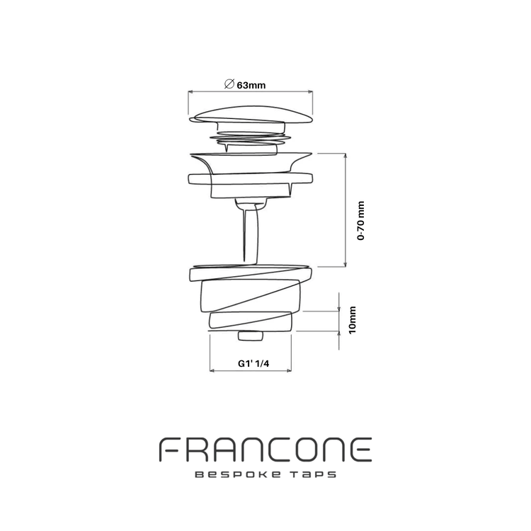 Technical drawing with dimensions for the Francone BTA4 dual plug bathroom basin waste.