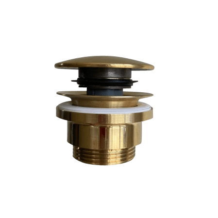 The Francone BTA4 dual plug click clack basin waste in a living unlacquered brass finish for bathrooms.