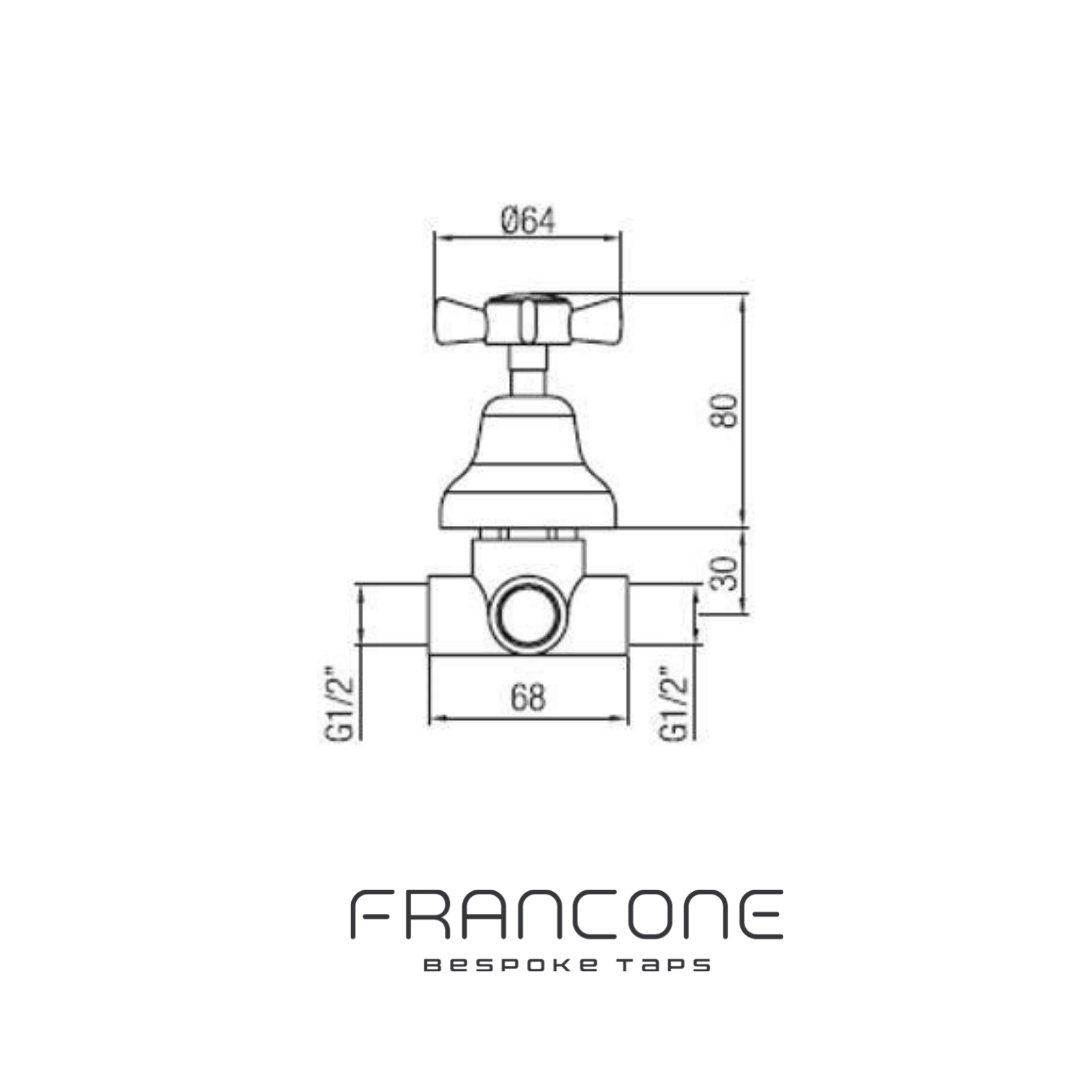 Technical drawing with dimensions for the Francone BTA5 wall-mounted bath and shower diverter handle.