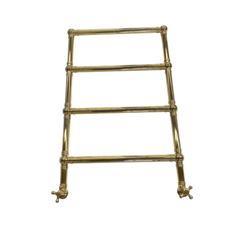 Traditional Francone BTR11 four-bar plumbed heated towel rail in an unlacquered brass finish.