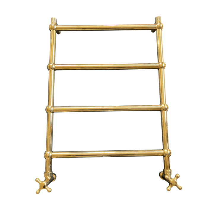 Francone BTR15 traditional plumbed heated towel rail radiator handcrafted in unlacquered brass.
