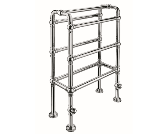The Francone BTR7 traditional floor-mounted heated towel rail in a polished brass finish for luxury bathrooms.
