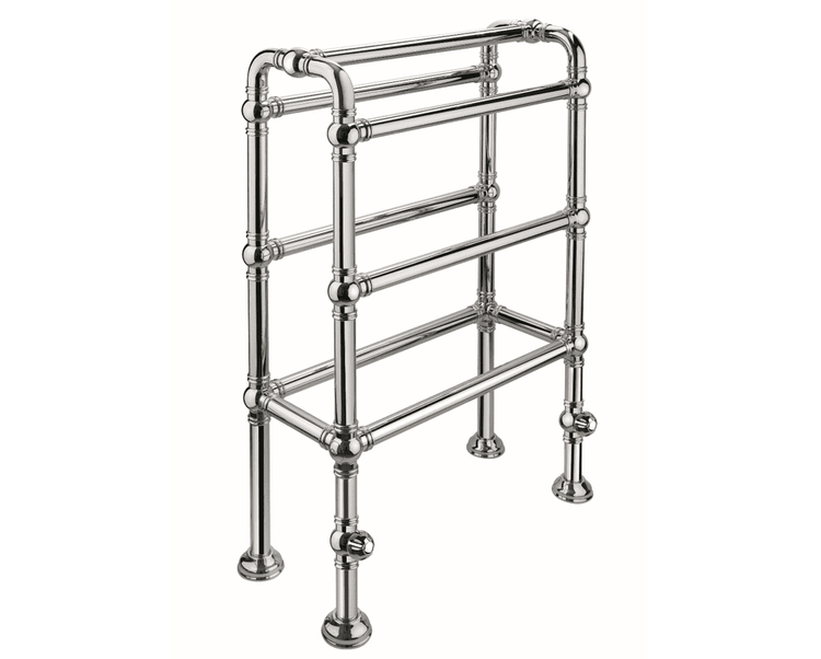 The Francone BTR7 traditional floor-mounted heated towel rail in a polished brass finish for luxury bathrooms.