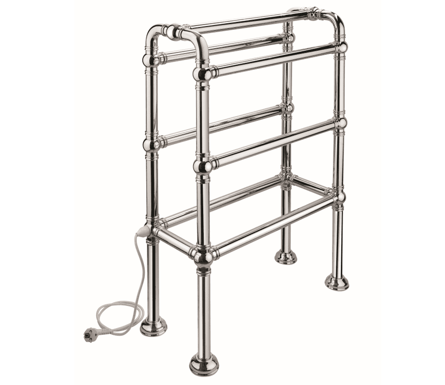 Francone BTR7 floor-mounted electric heated towel rail in solid brass for the bathroom.
