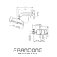 Technical drawing with dimensions for the Francone BTS11 wall-mounted shower and progressive mixer handle.
