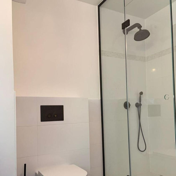 Francone BTS20 solid brass wall-mounted hand shower with mixer installed in a modern bathroom by Simply Scandi Katie