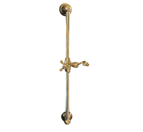 Francone BTS25 unlacquered brass sliding shower rail featuring a traditional cross-head handle.