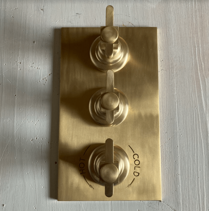 Francone BTS53 solid brass concealed thermostatic shower mixer with three lever handles.