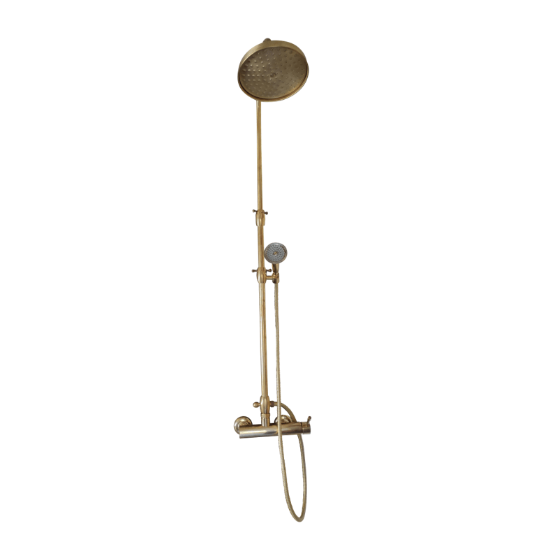 Francone BTS60 traditional solid brass column shower with overhead rose and handset.